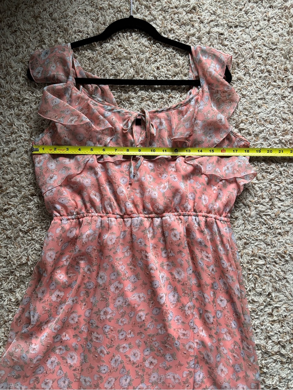 New Look Peach Floral Dress Size 16 Ruffles - Picture 5 of 9